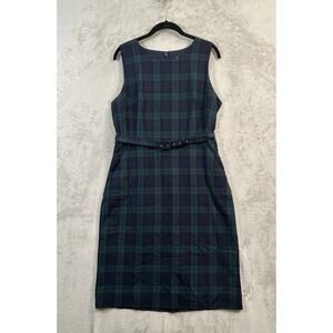 J. Crew Black Watch Tartan Plaid Belted Sheath Dress In Navy Green 8 Academia